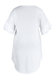 イエローカジュアルプリントパッチワークフラウンスOネックストレートプラスサイズのドレス