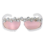 Pink Fashion Casual Patchwork Rhinestone Sunglasses