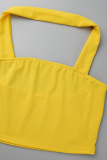 amarillo casual sólido patchwork halter sin mangas dos piezas