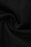 Schwarzer, eleganter, durchsichtiger Patchwork-Overall mit geradem O-Ausschnitt (enthält den Gürtel)