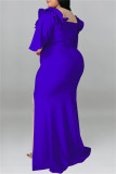 Blå Mode Sexig Plus Size Solid Patchwork Klipp av axeln Aftonklänning