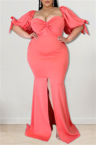 Розовое модное сексуальное вечернее платье больших размеров с квадратным вырезом и вырезом на спине