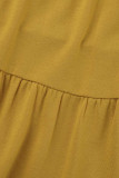 Желтый Повседневная однотонная ткань в стиле пэчворк с круглым вырезом и круглым вырезом Большие размеры Из двух частей