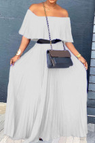 Witte casual elegante effen patchwork vouw uit de schouder rechte jurken
