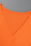 Robes droites orange décontractées à col en V et patchwork