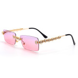 Roze Paarse Mode Toevallige Patchwork Strass Zonnebril