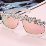 Розовые модные повседневные лоскутные солнцезащитные очки со стразами