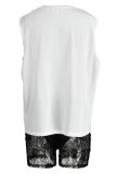 White Sexy Print Bandage Patchwork Sleeveless Two Pieces