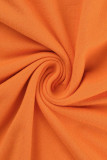 Orange Casual Solid Patchwork V-Ausschnitt gerade Kleider