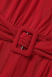 Röd Sexig Solid Patchwork Genomskinlig Oblique Collar Regular Jumpsuits