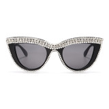 Óculos de sol preto moda casual patchwork vintage strass