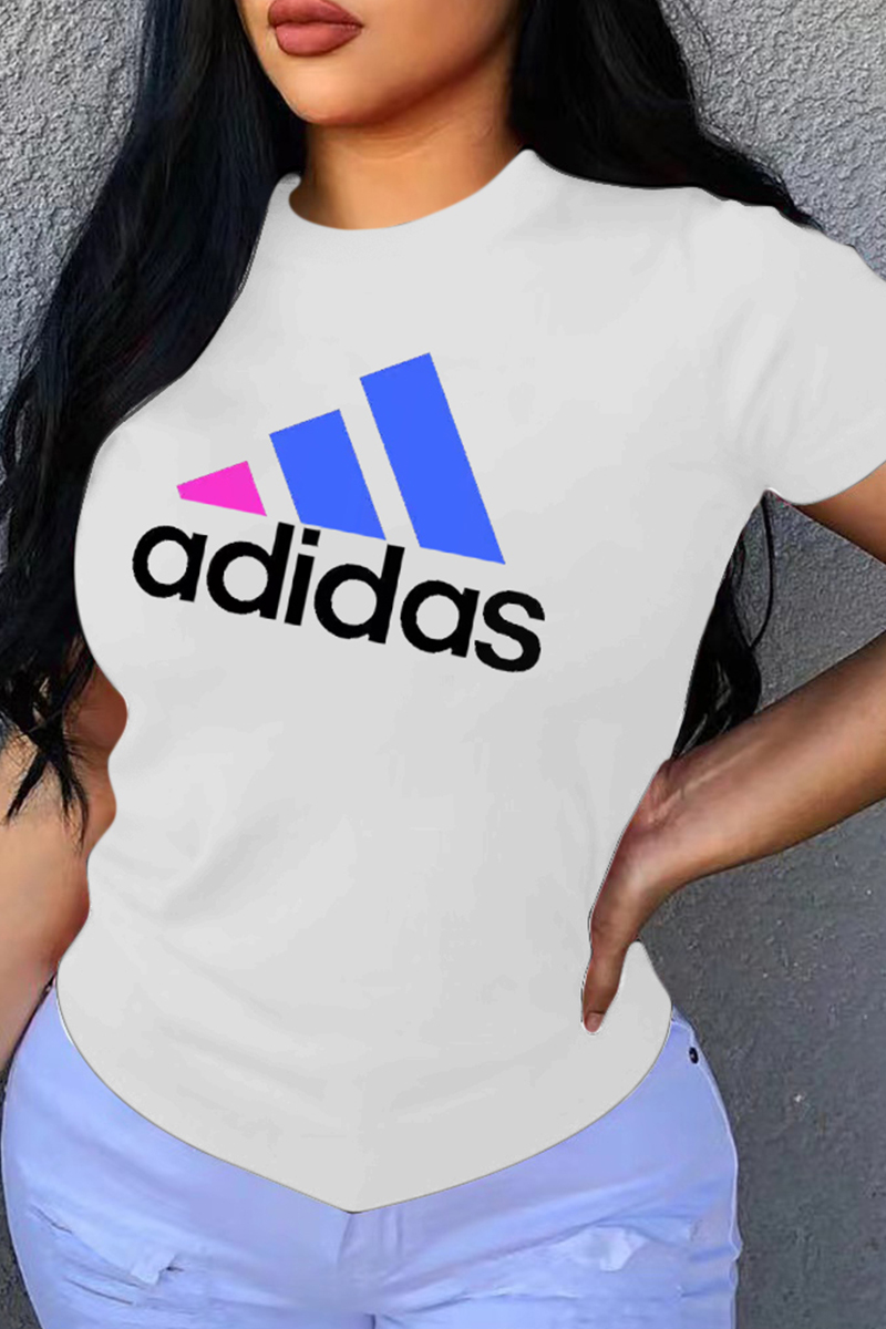 

White Fashion Casual Print Letter O Neck T-Shirts