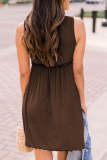 Vestidos de falda de pastel con cuello en U de patchwork sólido informal negro