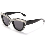 Óculos de sol preto moda casual patchwork vintage strass