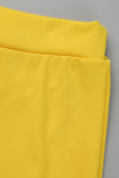 Cabresto amarelo casual patchwork sólido sem mangas duas peças