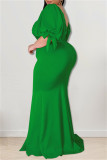 Green Fashion Sexy Plus Size Solid Backless Slit Square Collar Evening Dress