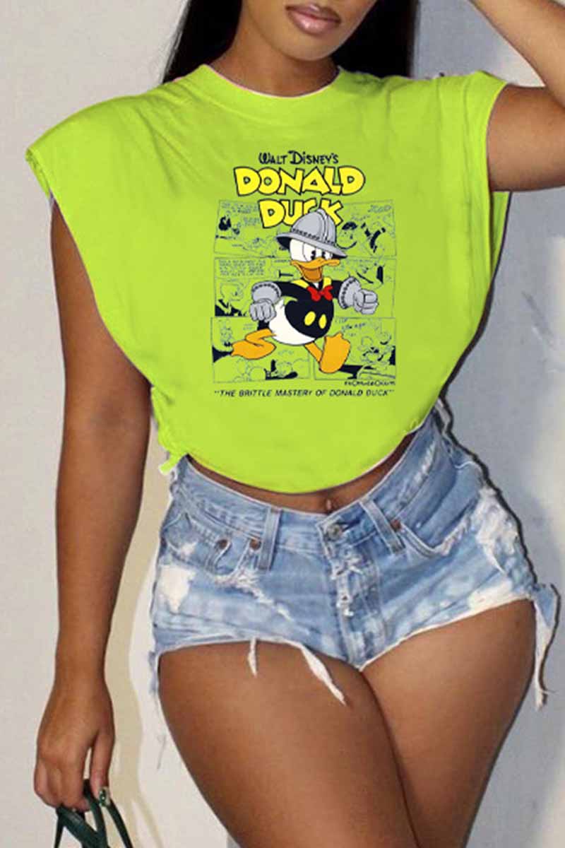 

Green Fashion Casual Character Print Letter O Neck T-Shirts