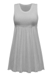 アプリコットカジュアルソリッドパッチワークUネックケーキスカートドレス