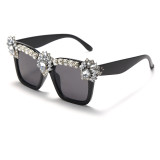 Gafas de sol de diamantes de imitación de mosaico casual de moda negro