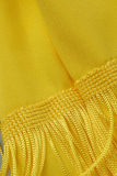 Calças retas retas da cor sólida da cintura média da borla contínua da forma branca