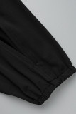 Macacão regular preto sexy sólido vazado patchwork decote em V