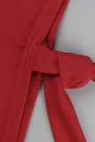 Due pezzi senza maniche a collo alto senza maniche con spacco dalla fasciatura solida casual alla moda rossa