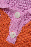 Rosa moda sexy patchwork sólido ahuecado cuello vuelto manga corta dos piezas