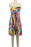 Цветное сексуальное платье с принтом в стиле пэчворк без бретелек A Line