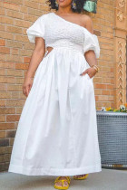Witte casual effen patchwork schuine kraag A-lijn jurken