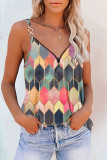 Paarse sexy casual print patchwork backless v-hals tops