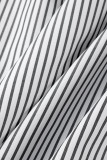 White Fashion Casual Striped Print Patchwork Turndown Collar Tops