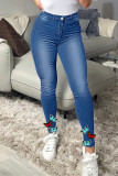 Ljusblått Mode Casual Solid Patchwork Skinny Jeans med hög midja