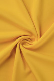 Amarelo Casual Estampa Patchwork Flounce O Neck Straight Vestidos Plus Size