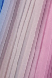 Regenbogenfarbe Mode Casual Print Bandage Umlegekragen Langarm Zweiteilig