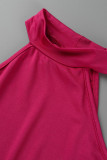 Rosso rosa moda casual solido nappa patchwork o collo senza maniche due pezzi
