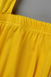 Vestiti lunghi gialli dal vestito lungo dalla balza senza schienale con patchwork solido giallo