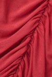 Красные Повседневные однотонные лоскутные складки с круглым вырезом Большие размеры Из двух частей