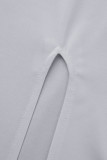 Белые модные повседневные однотонные платья с длинным рукавом и квадратным вырезом с разрезом