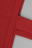 Röd Mode Casual Solid Bandage Slit Halv En Turtleneck ärmlös två delar