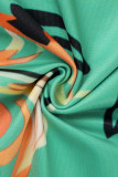 Зеленый модный сексуальный принт с повязкой на спине Спагетти ремень нерегулярное платье