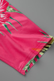 Розово-красный сексуальный принт уздечка с V-образным вырезом прямые платья больших размеров