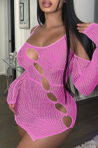 Розовые модные сексуальные однотонные платья с вырезом на спине и разрезом на спине с длинными рукавами