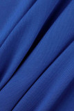 Azul Moda Casual Imprimir Vendaje Turndown Collar Tallas grandes Dos piezas