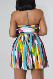 Kleur sexy print patchwork vouw strapless A-lijn jurken