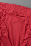 Red Casual Patchwork Sólido Dobra O Pescoço Plus Size Duas Peças
