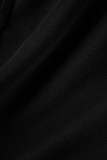 Schwarze, modische, lässige, solide Patchwork-Schlitz-Bleistiftrock-Kleider mit V-Ausschnitt