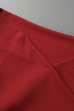 Rose Red Casual Solid Patchwork Volant Kleider mit V-Ausschnitt