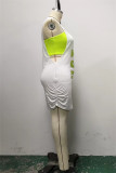 White Fashion Casual Plus Size Letter Print Patchwork O Neck Sleeveless Dress