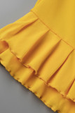 Желтые повседневные платья в стиле пэчворк с воланами и круглым вырезом, прямые платья больших размеров