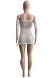 Кремово-белые модные сексуальные однотонные платья с открытой спиной и разрезом с открытыми плечами и длинными рукавами